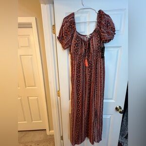 Derek Heart Red and Black Geometric Maxi Dress